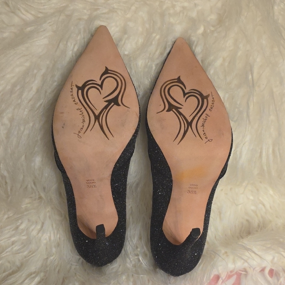 Jean-Michel Cazabat Black Glitter Pointed-Toe Stiletto Heels 4 Inches Heel 38.5 - Picture 10 of 15